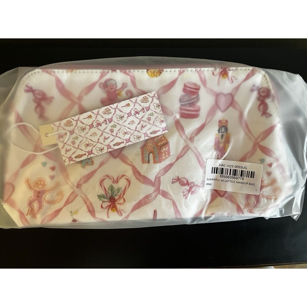 Loveshackfancy x Roller Rabbit Sugarplum Lattice Pink Makeup Bag Large Pouch NWT - Picture 1 of 3